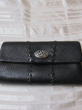 Brighton Black Pebble Leather Trifold Wallet Silver Hardware Western Classic